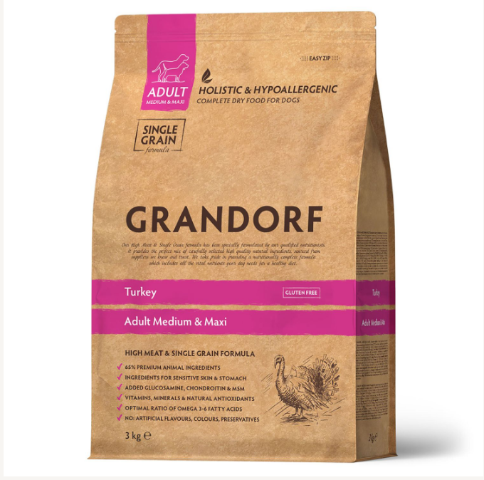 GRANDORF  3кг Turkey MED&MAXI (индейка для собак средних и крупных пород) 