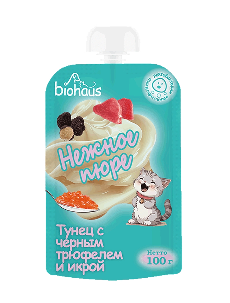 Лакомство для кошек "BIOHAUS" Нежное пюре Тунец с черным трюфелем и икрой 100 гр