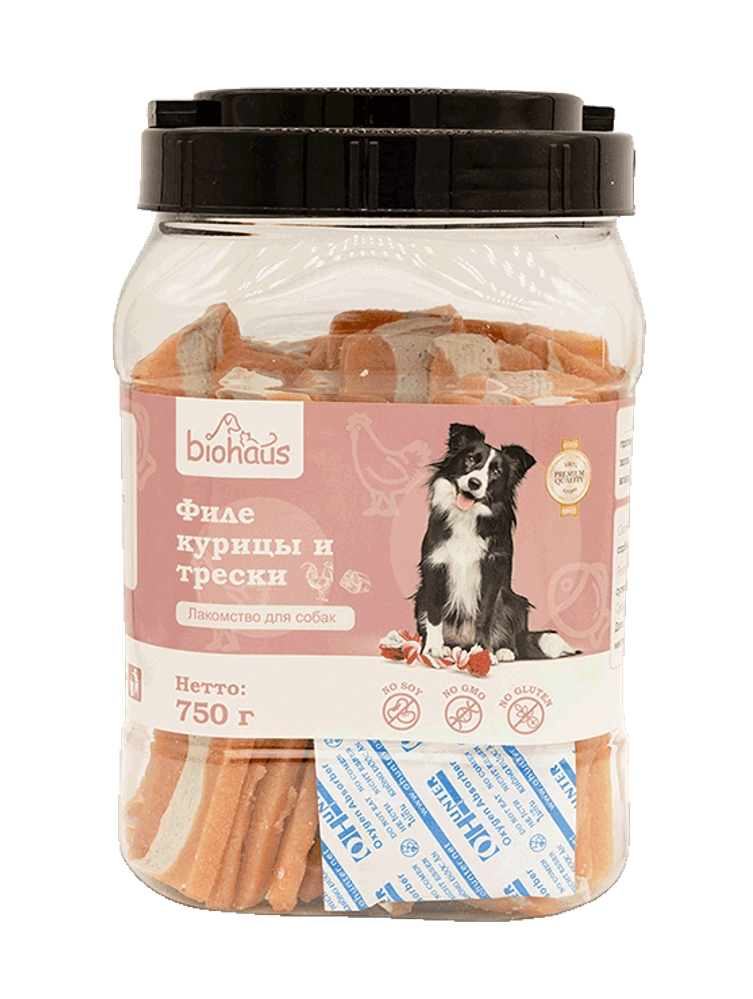 Лакомство для собак "BIOHAUS" Филе курицы и трески 750 гр