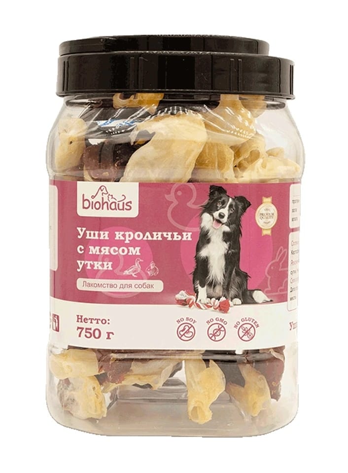Лакомство для собак "BIOHAUS" Уши кроличьи с мясом утки 750гр
