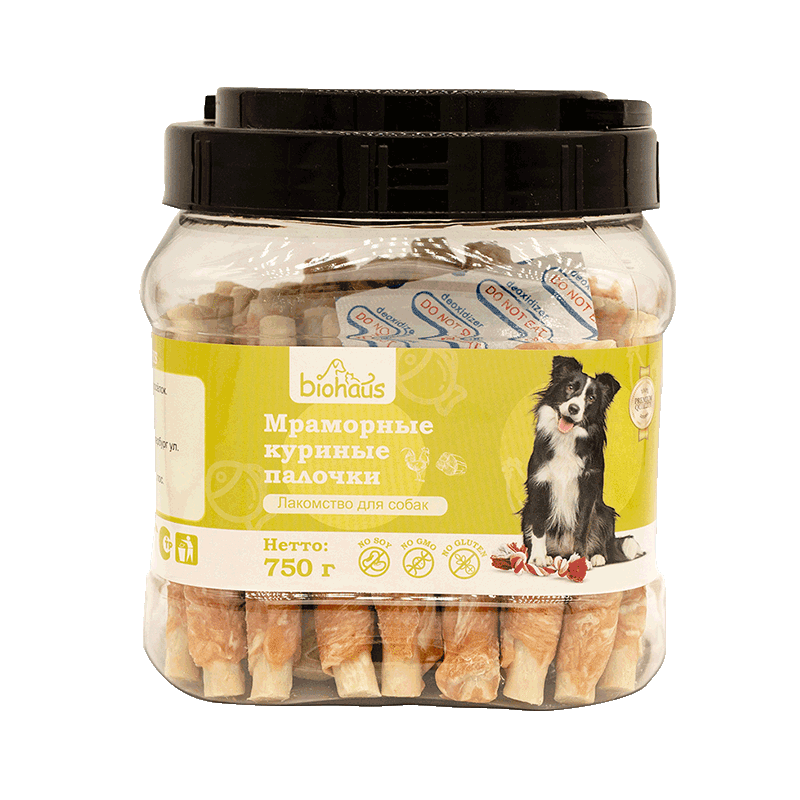 Лакомство для собак "BIOHAUS" Мраморные куриные палочки 750 гр