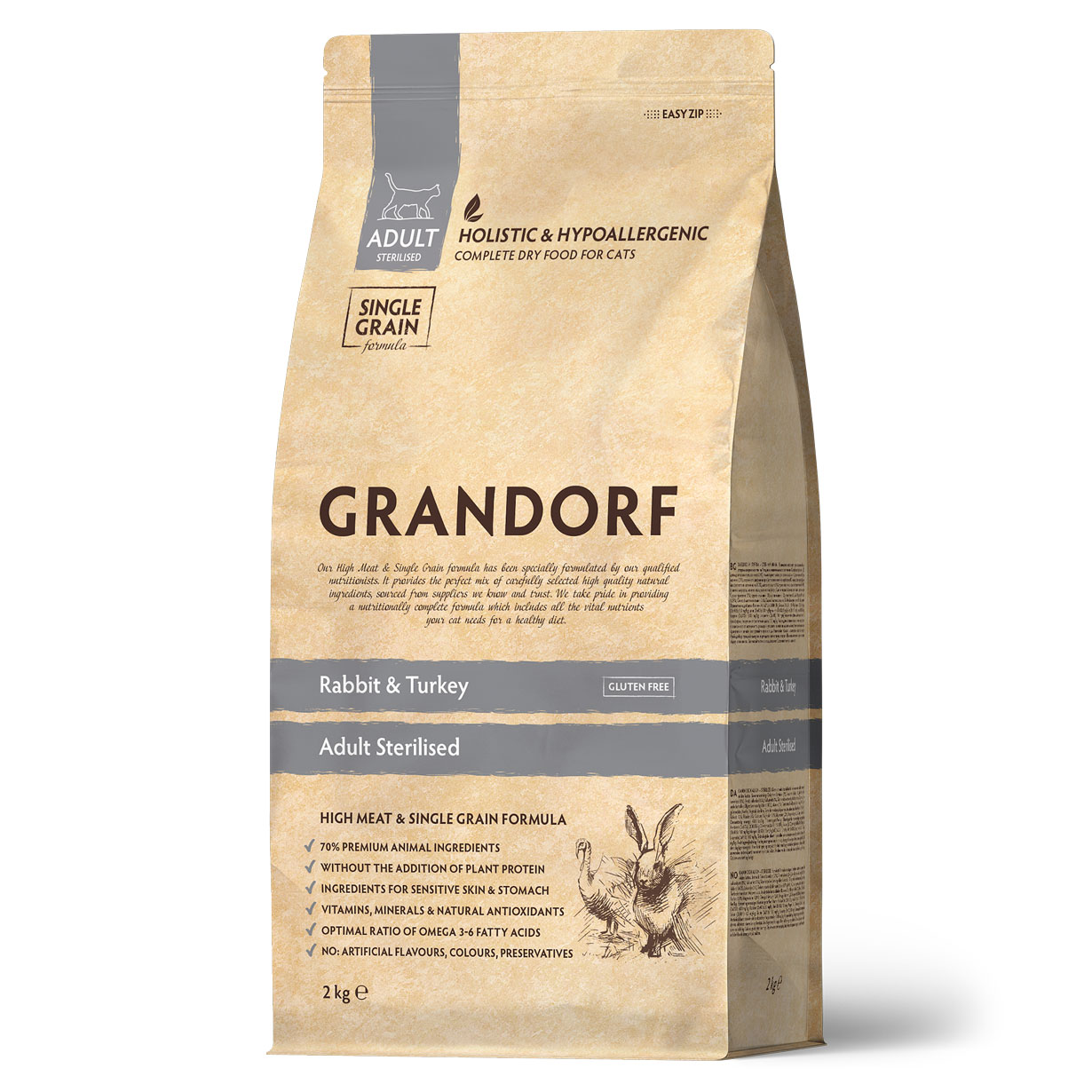 GRANDORF  2кг CAT Rabbit Turkey STERILISED  (кролик с индейкой для стерилизованных кошек) 