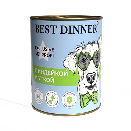 Консервы Best Dinner Exclusive Vet Profi Hypoallergenic с индейкой и уткой для собак 340г (7637)