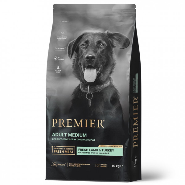 Premier Dog 10кг Lamb&Turkey Adult Medium (свежее мясо ягненка с индейкой для собак средних пород)