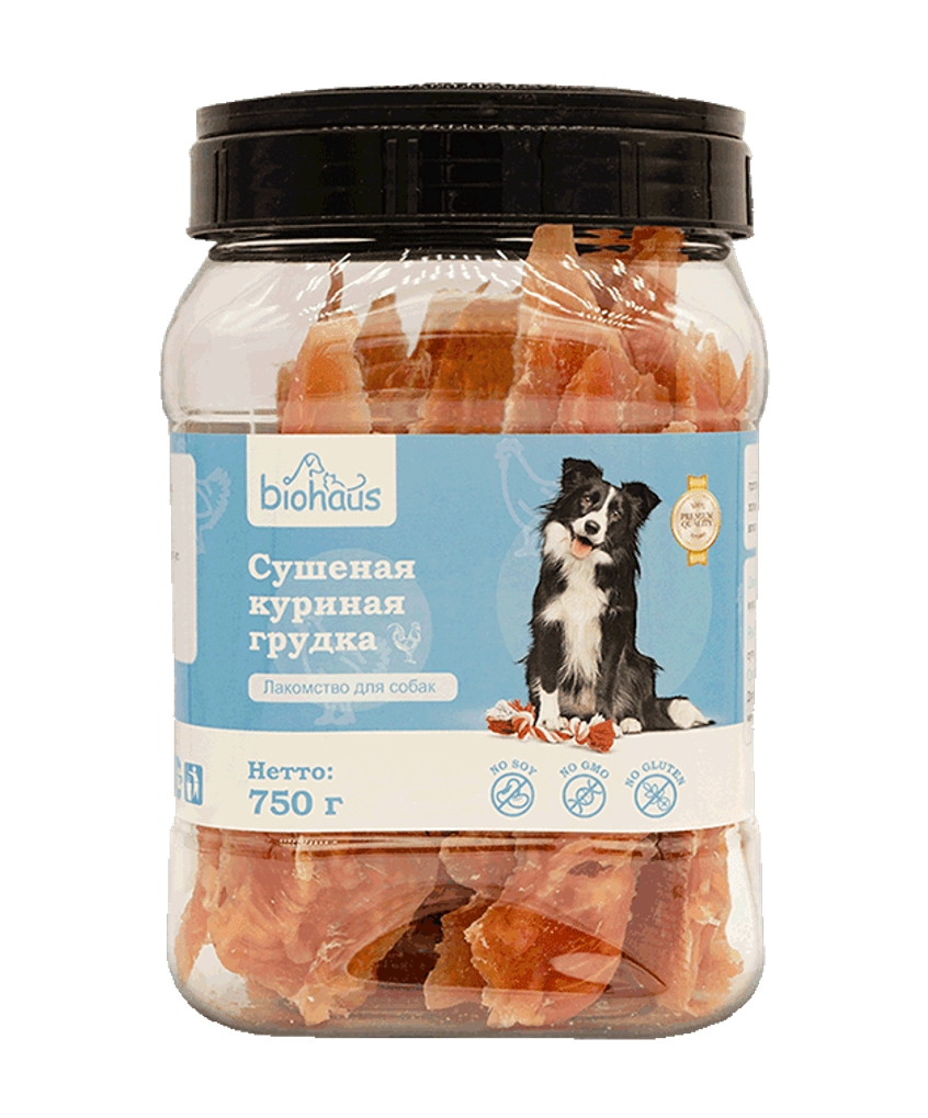 Лакомство для собак "BIOHAUS" Cушеная куриная грудка 750гр