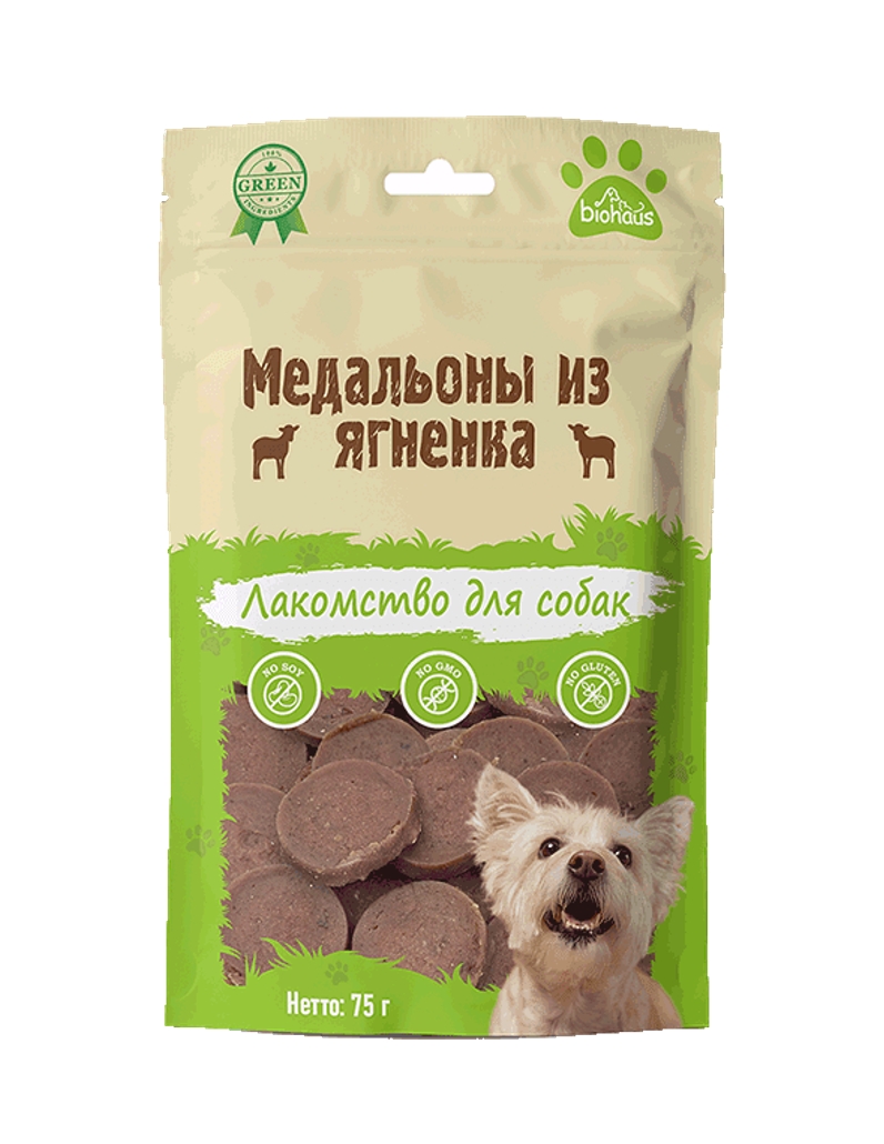 Лакомство для собак "BIOHAUS" Медальоны из ягненка 75 гр
