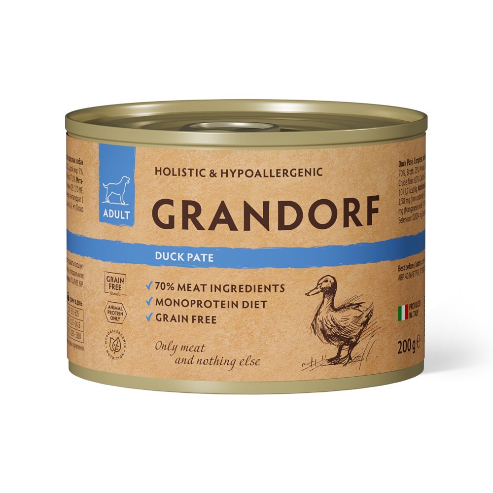 Консервы для собак GRANDORF Паштет из утки 200 гр