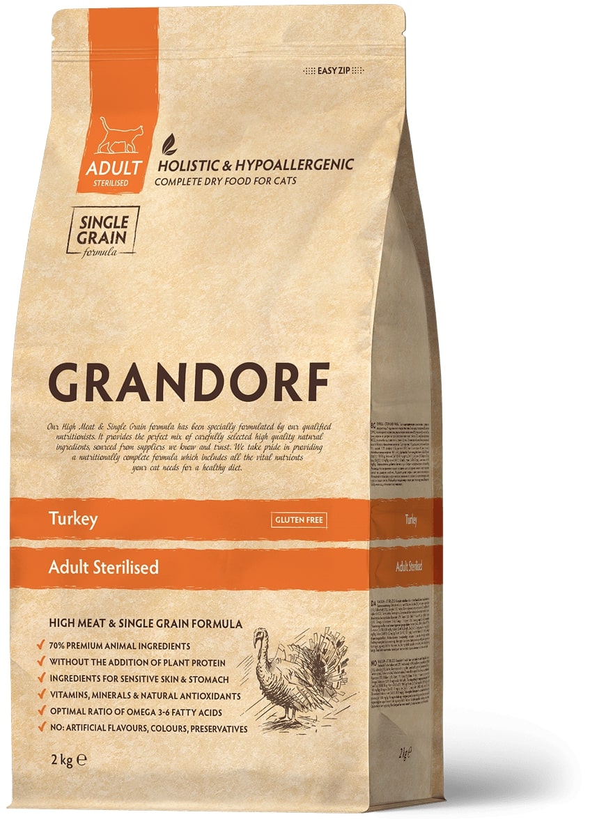 GRANDORF  2кг CAT Turkey STERILISED  (индейка  для стерилизованных кошек) 