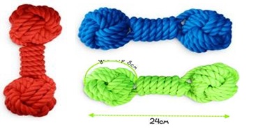 Веревочная игрушка д/животных Гантель цвет в ассорт. 24см, 240гр HLTP240