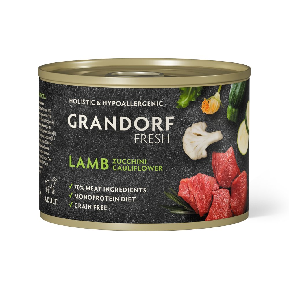 Консервы для собак GRANDORF Fresh Паштет из ягненка с цукини и цветной капустой 200 гр