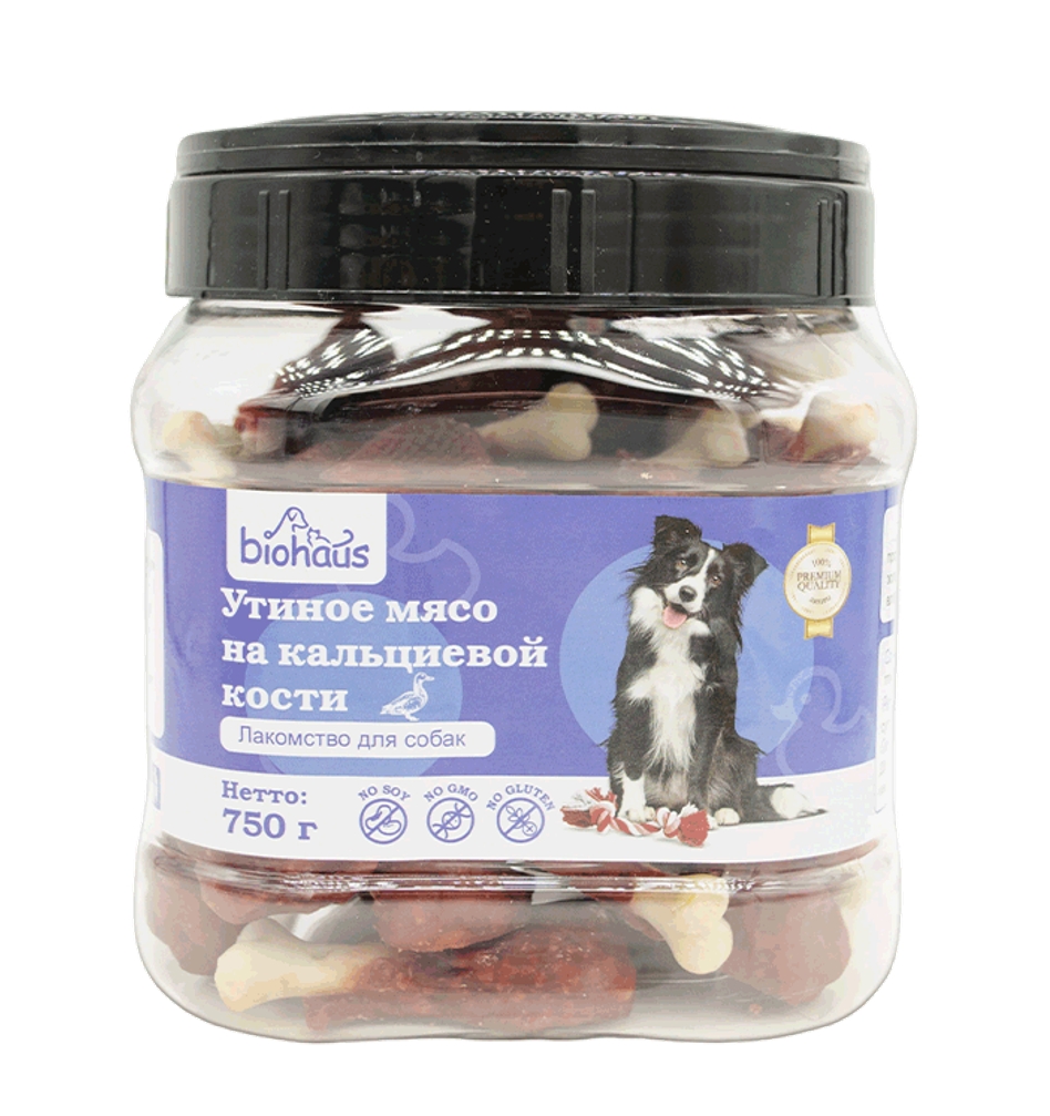 Лакомство для собак "BIOHAUS" Утиное мясо на кальциевой кости 750 гр