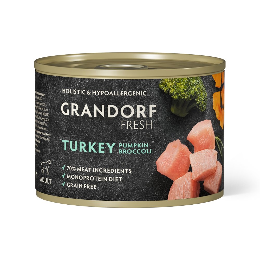 Консервы для собак GRANDORF Fresh Паштет из индейки с тыквой и брокколи 200 гр