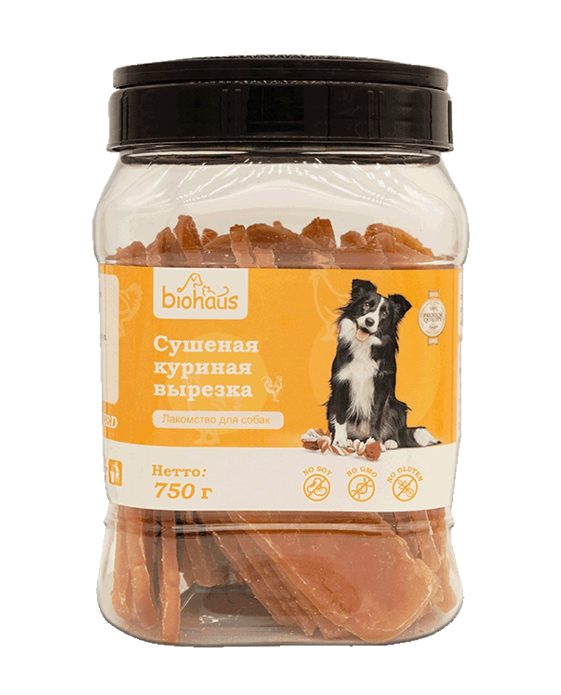 Лакомство для собак "BIOHAUS" Cушеная куриная вырезка 750 гр
