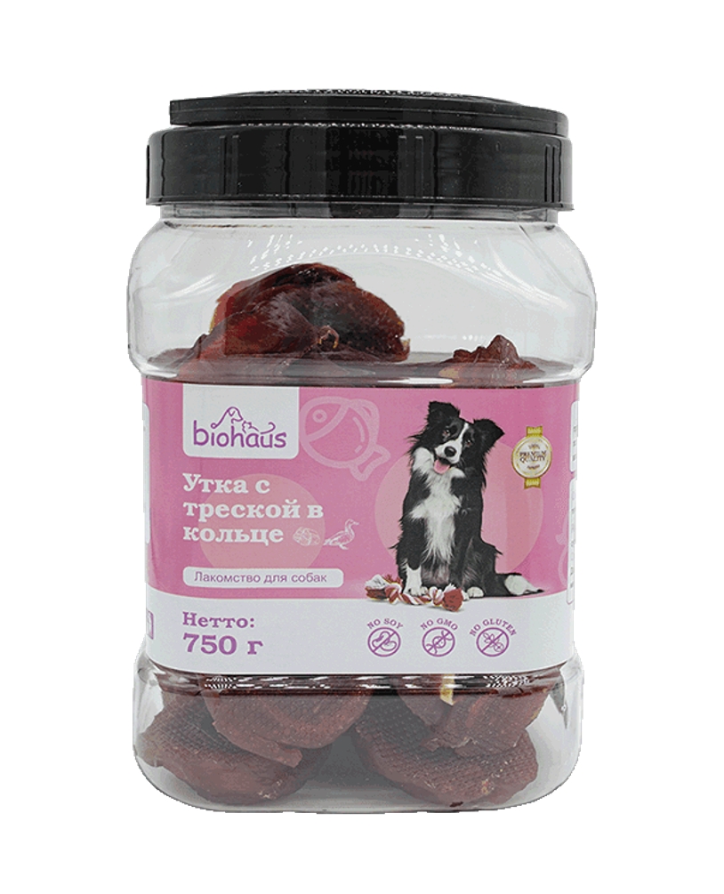 Лакомство для собак "BIOHAUS" Утка с треской в кольце 750гр.