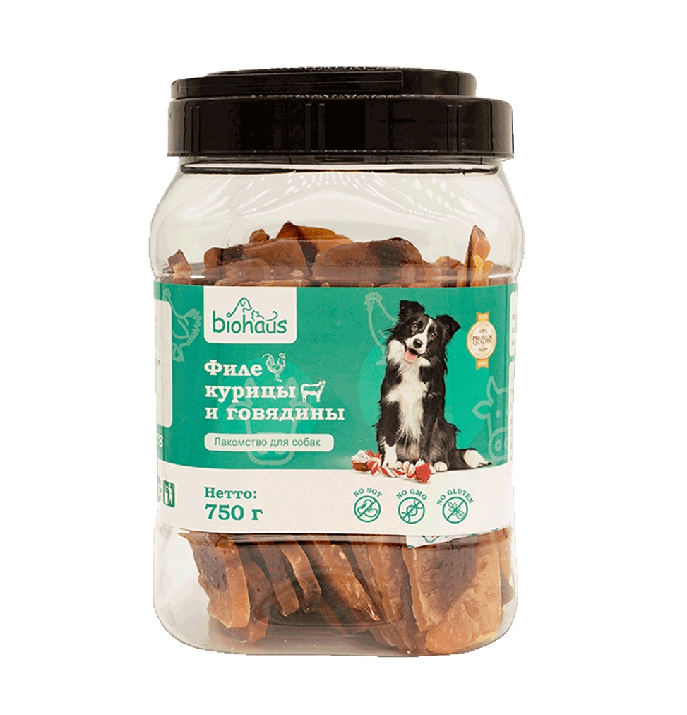 Лакомство для собак "BIOHAUS" Филе курицы и говядины 750 гр