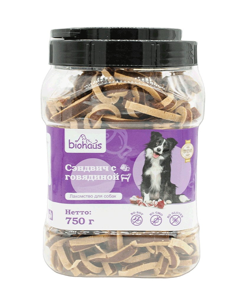 Лакомство для собак "BIOHAUS" Сэндвич с говядиной 750гр