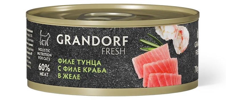 Консервы д/кошек GRANDORF Fresh Филе тунца с филе краба в желе 70 гр