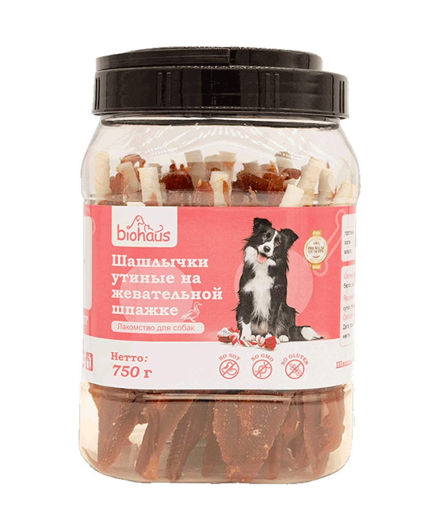 Лакомство для собак "BIOHAUS" Шашлычки утиные на жевательной шпажке 750 гр
