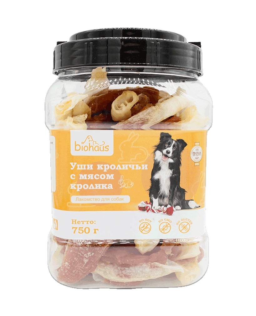 Лакомство для собак "BIOHAUS" Уши кроличьи с мясом кролика 750гр.