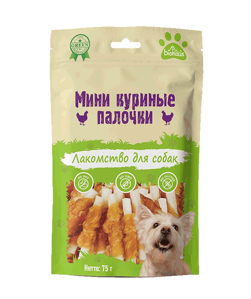 Лакомство для собак "BIOHAUS" Мини куриные палочки 75 гр