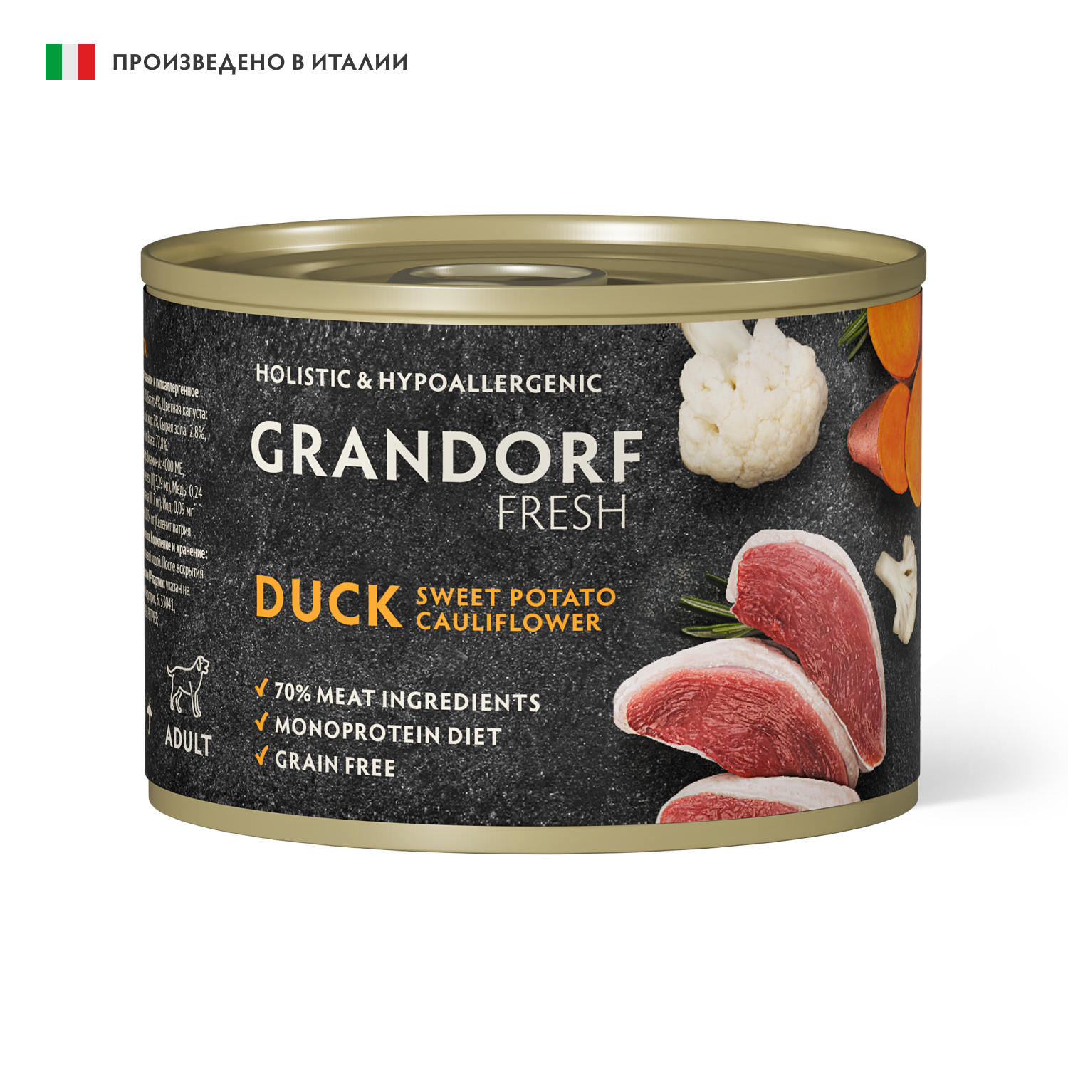 Консервы для собак GRANDORF Fresh Паштет из утки с бататом и цветной капустой 200 гр