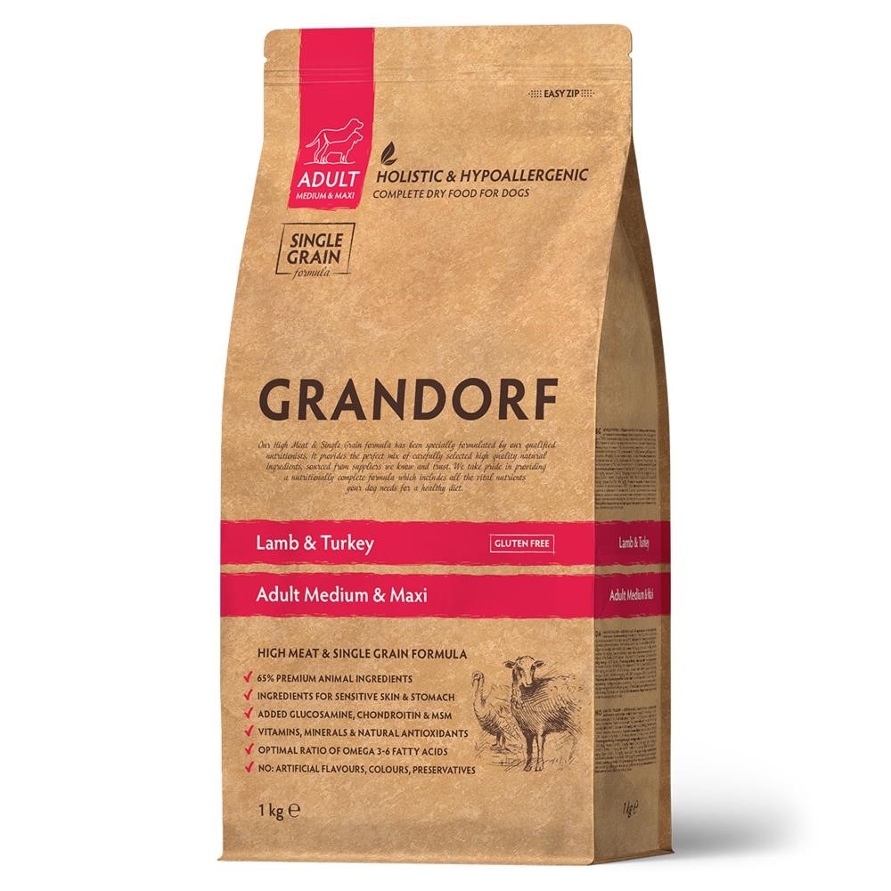 GRANDORF  1кг Lamb&Turkey MED&MAXI (ягнёнок с индейкой для собак средних и крупных пород)