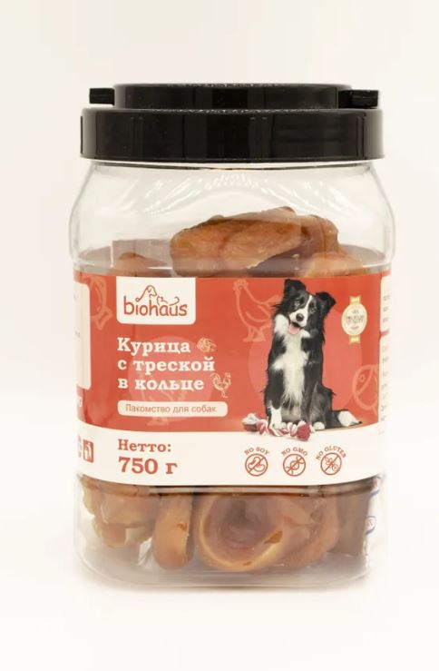 Лакомство для собак "BIOHAUS" Курица с треской в кольце 750 гр