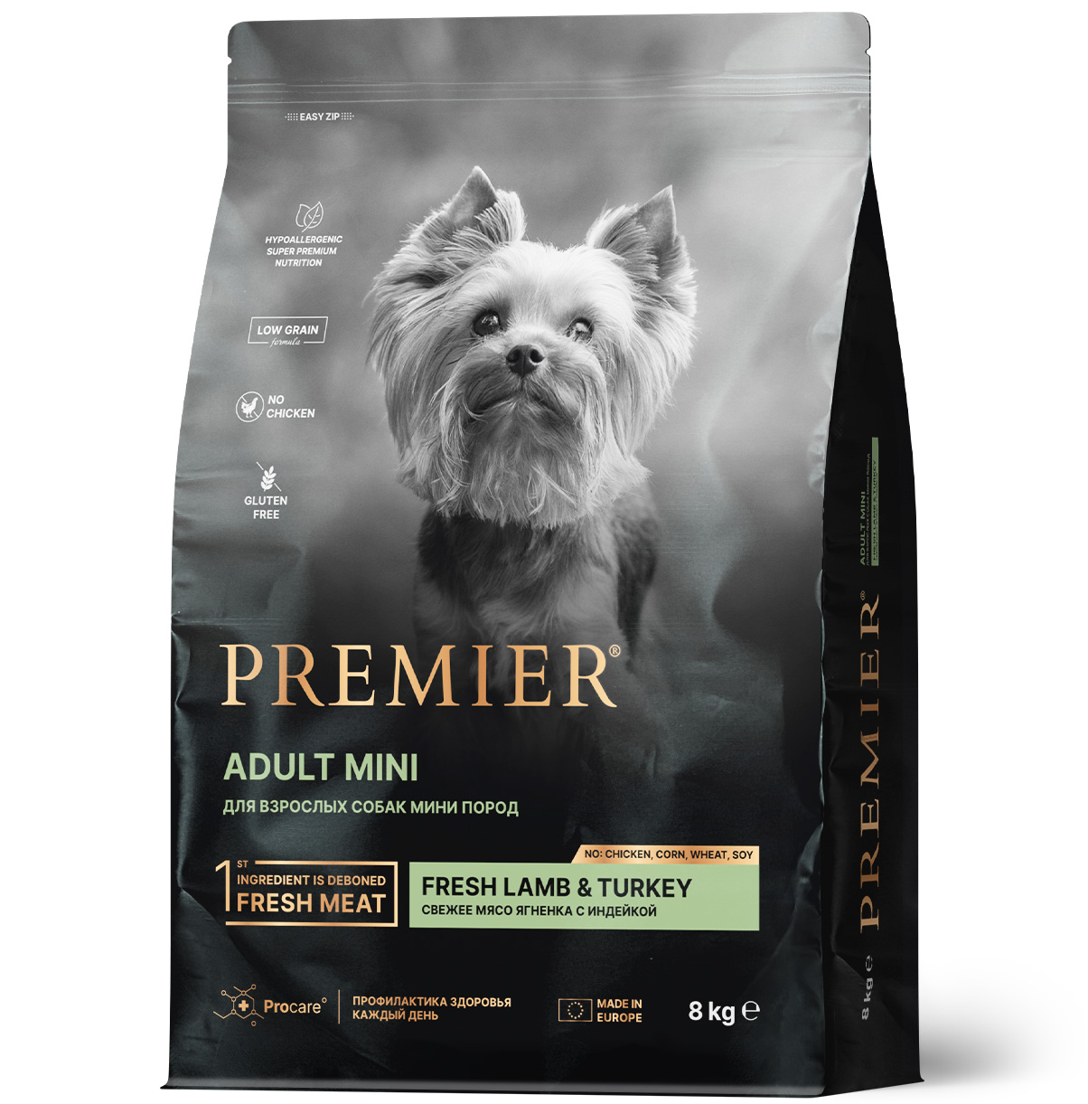 Premier Dog  8кг Lamb&Turkey Adult Mini (свежее мясо ягненка с индейкой для собак мелких пород) 