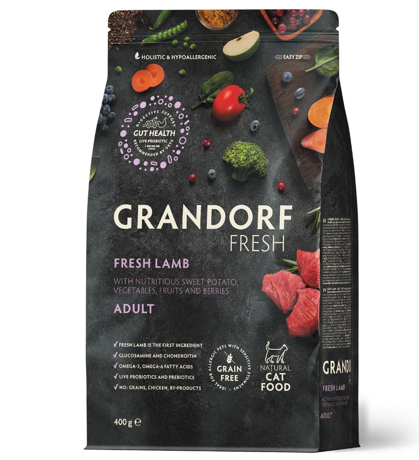 GRANDORF Fresh 0,4кг Cat ADULT Lamb&Sweet Potato (Свежее мясо ягненка с бататом для кошек)