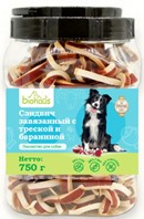 Лакомство для собак "BIOHAUS" Сэндвич завязанный с треской и бараниной, 750гр