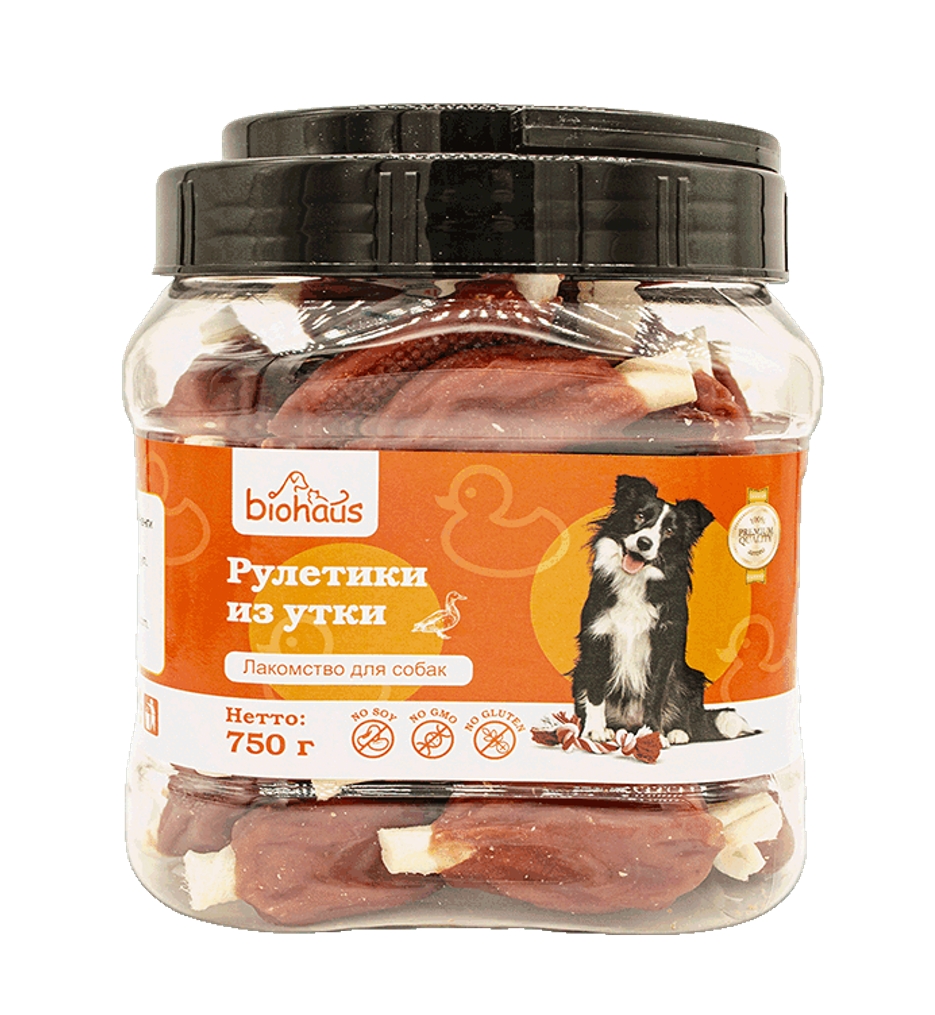 Лакомство для собак "BIOHAUS" Рулетики из утки 750гр.