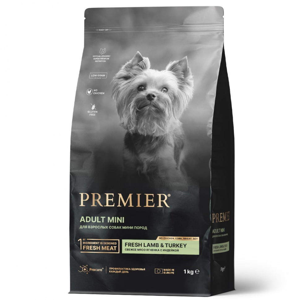 Premier Dog  1кг Lamb&Turkey Adult Mini (свежее мясо ягненка с индейкой для собак мелких пород) 