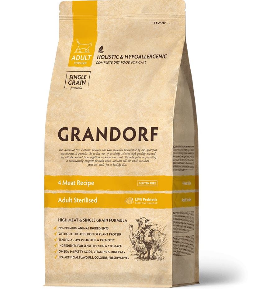 GRANDORF  8кг PROBIOTIC Sterilised (4 вида мяса с пробиотиками для стерилизованных кошек) 
