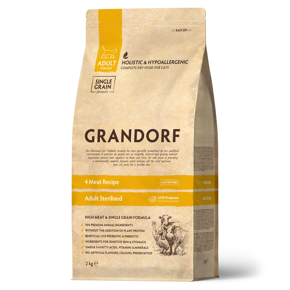 GRANDORF  2кг PROBIOTIC Sterilised (4 вида мяса с пробиотиками для стерилизованных кошек) 
