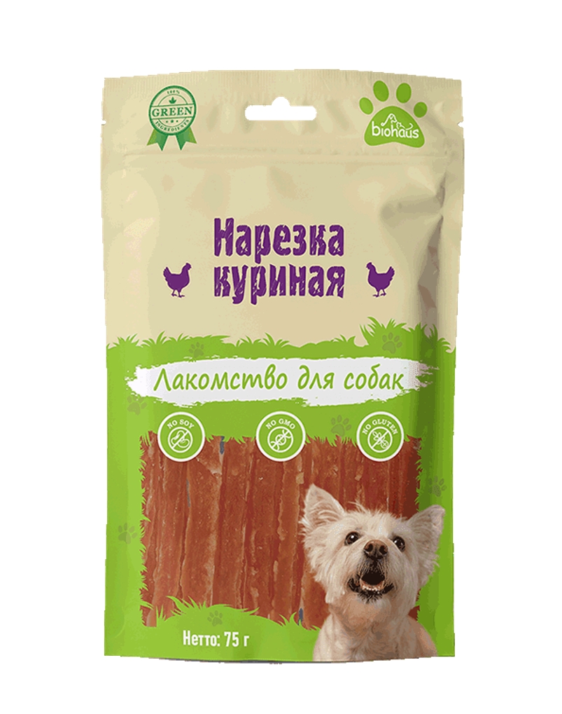 Лакомство для собак "BIOHAUS" Нарезка куриная 75 гр