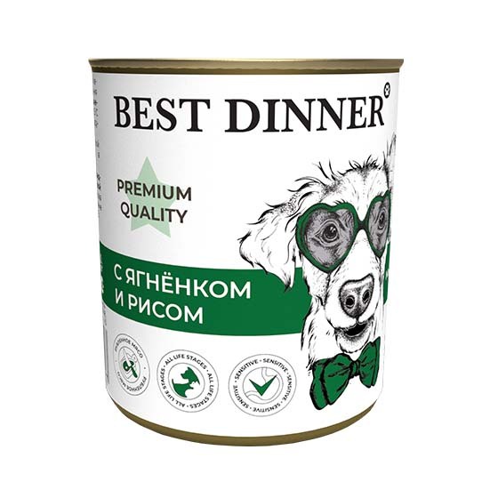 Консервы Best Dinner Premium Quality Меню №5 С ягненком и рисом д/собак и щенков с 6 м 340г (7611)