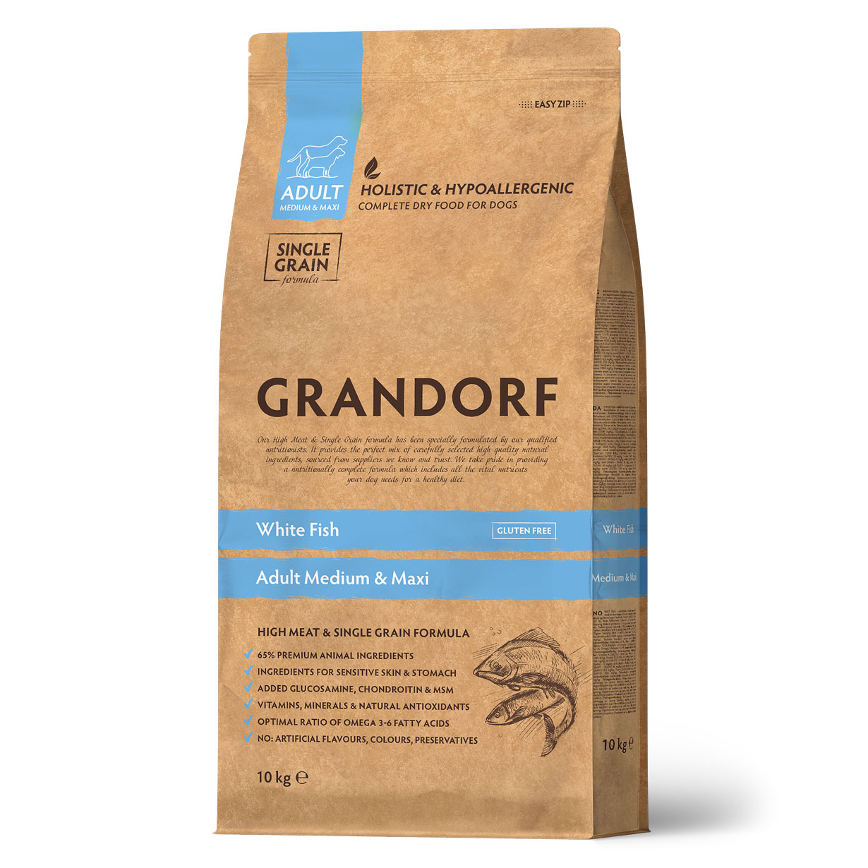 GRANDORF 10кг White Fish MED&MAXI (белая рыба для собак средних и крупных пород)