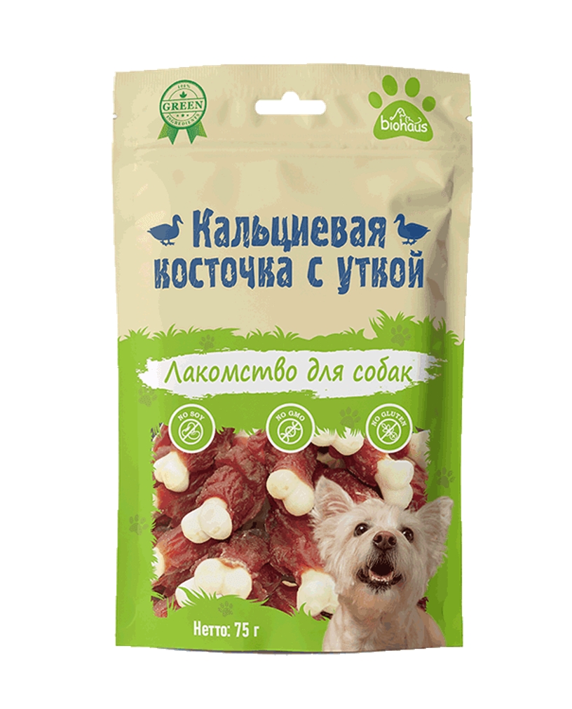 Лакомство для собак "BIOHAUS" Кальциевая косточка с уткой 75 гр