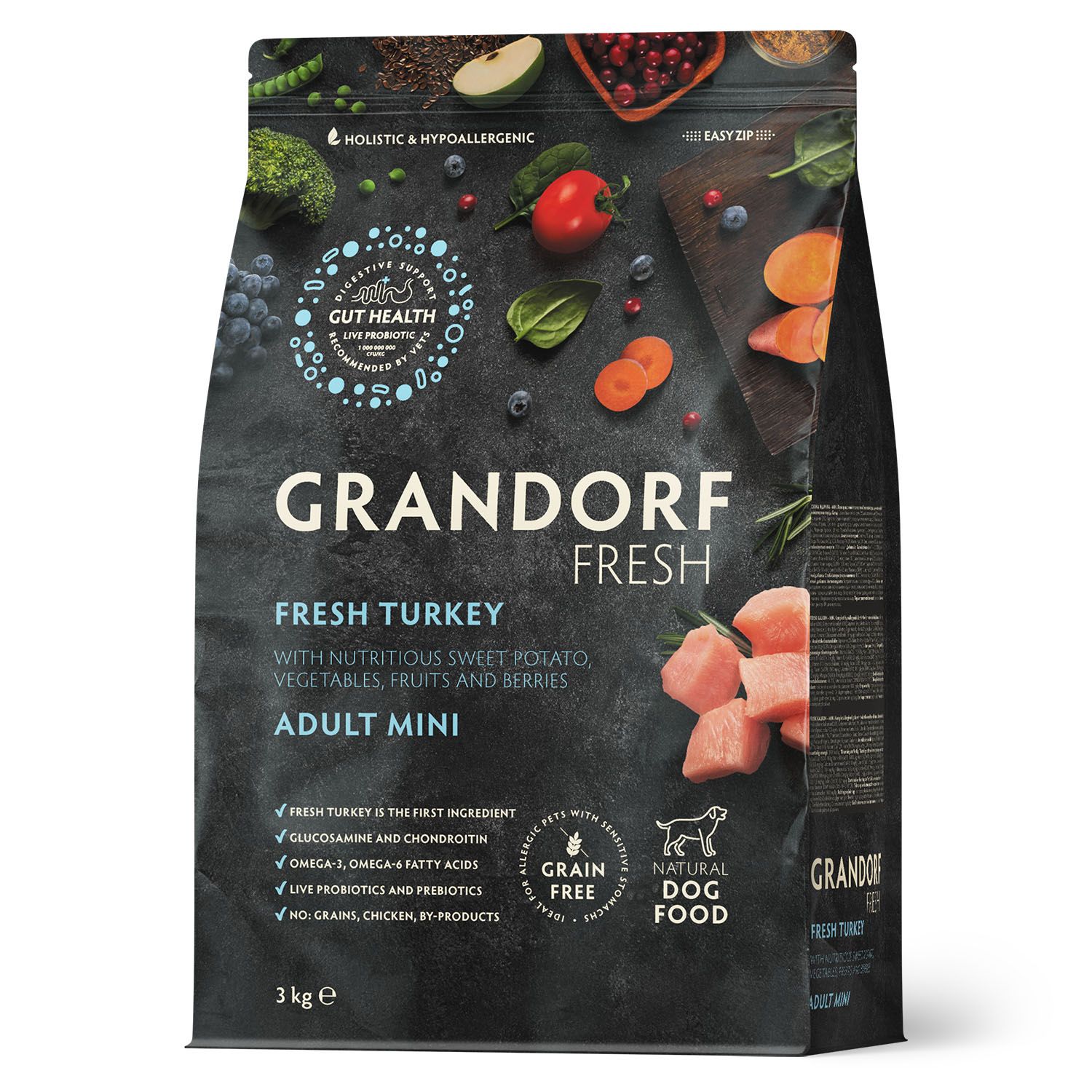 GRANDORF Fresh  3кг Dog Adult Mini Turkey&Potato (Свежее мясо индейки с бататом д/собак мелк. пород)