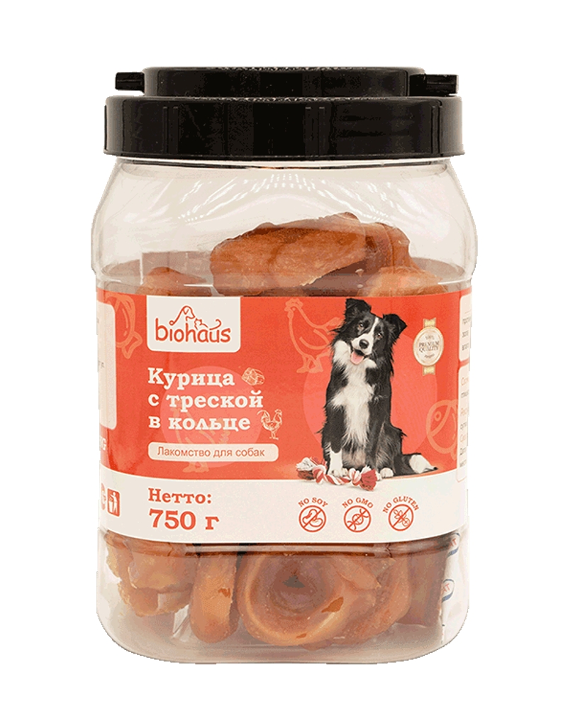 Лакомство для собак "BIOHAUS" Курица с треской в кольце 750 гр