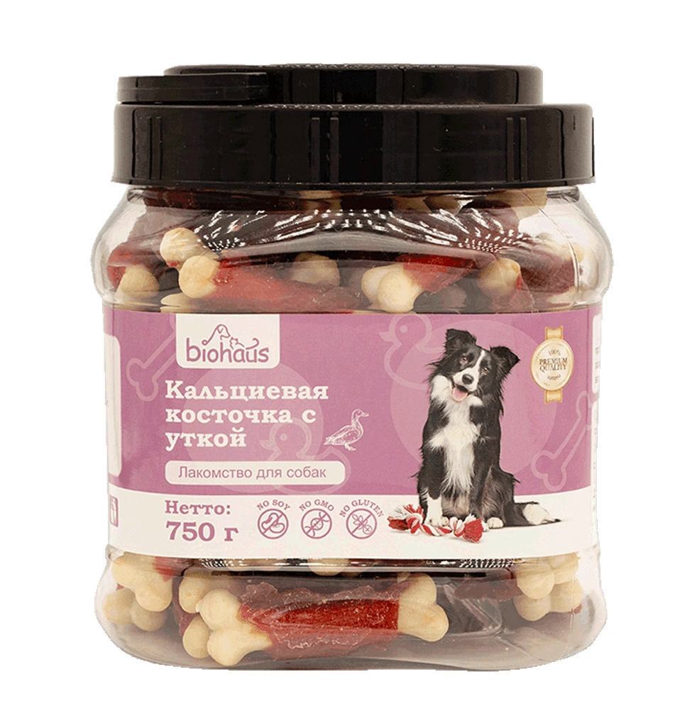 Лакомство для собак "BIOHAUS" Кальциевая косточка с уткой, 750 гр
