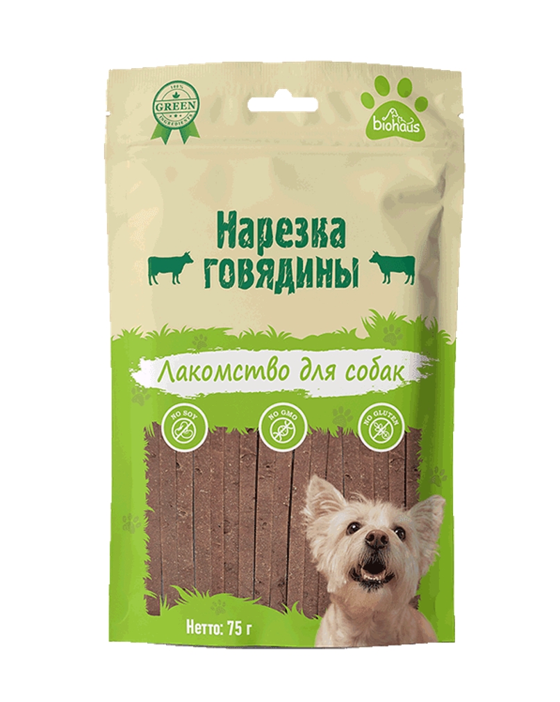 Лакомство для собак "BIOHAUS" Нарезка говядины 75 гр