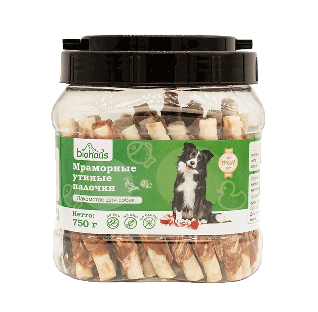 Лакомство для собак "BIOHAUS" Мраморные утиные палочки 750 гр