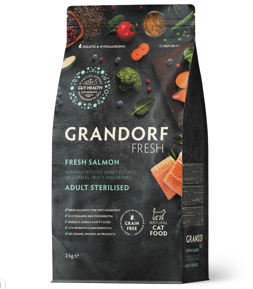 GRANDORF Fresh 2кг Cat STERILISED Salmon&Sweet Potato (филе лосося с бататом д/стерилиз.кошек)