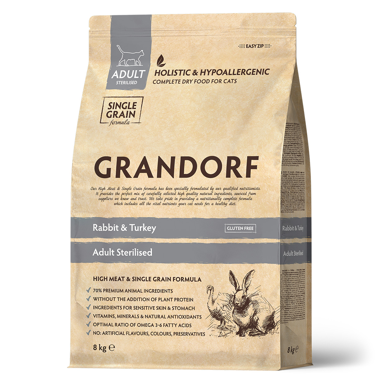 GRANDORF  8кг CAT Rabbit&Turkey STERILISED  (кролик с индейкой для стерилизованных кошек) 