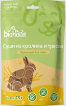 Лакомство для собак "BIOHAUS" Суши из кролика и трески 75гр