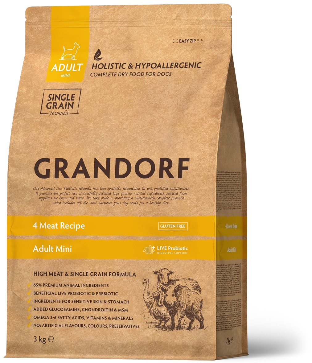 GRANDORF  3кг PROBIOTIC Adult Mini (4 вида мяса с бурым рисом для мини пород с живыми пробиот)