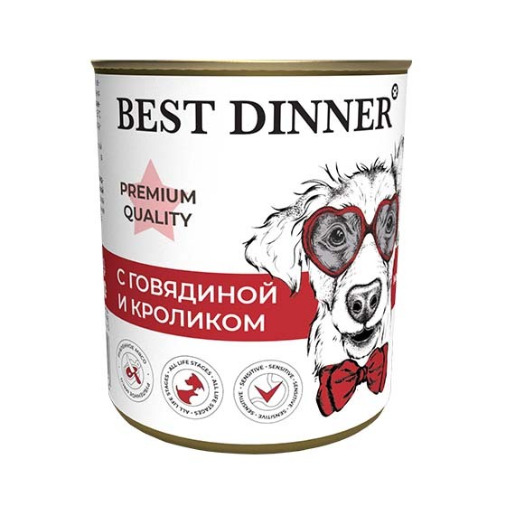 Консервы Best Dinner Premium Quality Меню №3 С Говядиной и кроликом д/соб и щен с 6 мес 340г (7607)