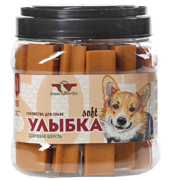 GreenQzin УЛЫБКА SOFT № 15 (Мягкие жевательные палочки здоровая шерсть) 1130 г (18 шт)*6