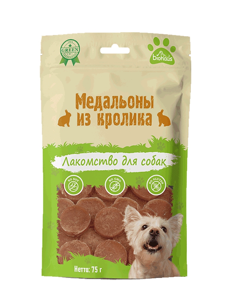 Лакомство для собак "BIOHAUS" Медальоны из кролика 75 гр